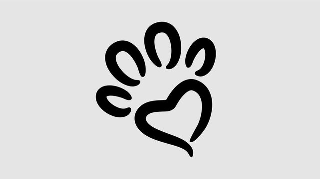 Heart shaped paw print graphic animation. Alpha channel. Transparent background motion design. 4K resolution