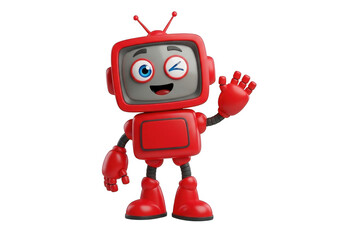 3d friendly red robot waving hello