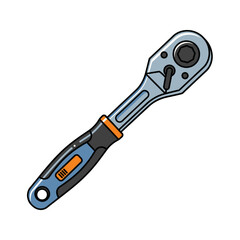 Illustration of a ratcheting wrench with a handle and head.