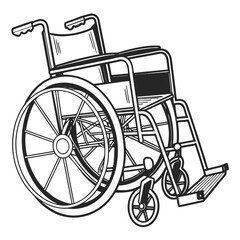 Classic black and white illustration of a wheelchair ready for use and mobility assistance