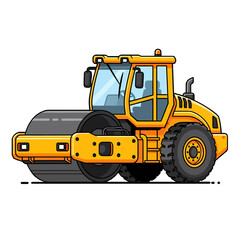 Illustration of a yellow road roller, detailed and vibrant.