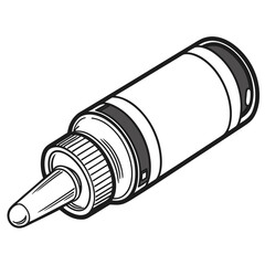 Detailed black and white line art illustration of a precision applicator bottle with a narrow nozzle and textured grip