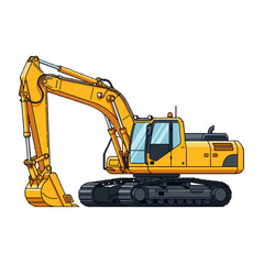 Illustration of a yellow excavator with a bucket and tracks.