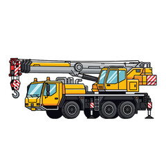 Side view of a large yellow and gray construction crane.