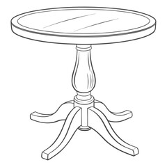 Elegant outline drawing of a round pedestal table with a classic carved base and a smooth tabletop