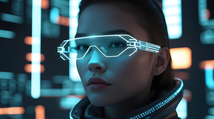 portrait of a young woman with AR glasses