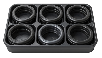 Organized rings in a plastic tray