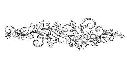 Elegant floral vine design, intricate leaves and swirls, black and white illustration.