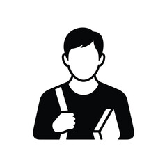 Silhouette of a young male student holding a book and bag