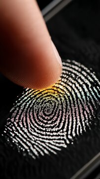 Close-Up of Fingerprint Scan on Smartphone Screen with Touch Action