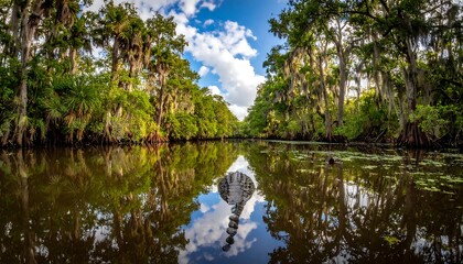 Calm swamp canal, vibrant foliage