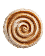 Closeup top view of a delicious cinnamon sugar swirl pastry isolated on transparent background