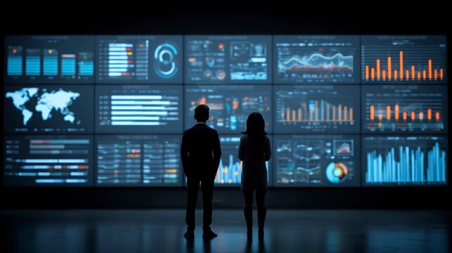 Business Professionals Analyzing Data Visualizations on Screens