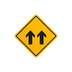 Two way traffic ahead sign isolated on transparent background warns of oncoming cars