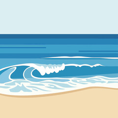 Illustration of a beach with waves and sand.