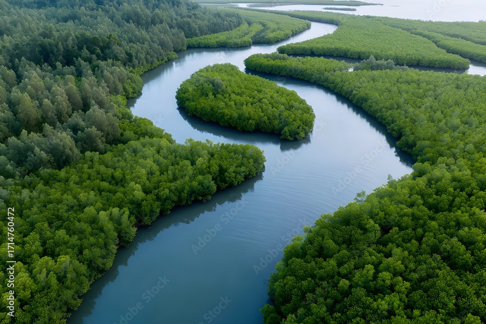 Poster restored mangrove forest seen from above during daytime generative ai