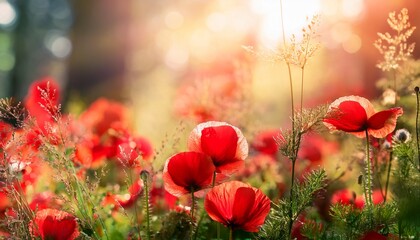 Wild Red Flowers Background Fantasy Sammer And Spring Background Spring Forest Macro