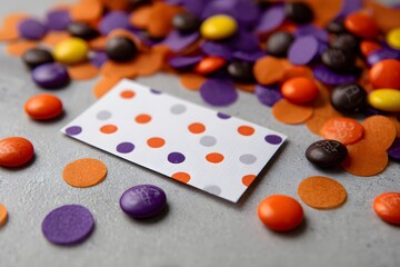 Colorful Halloween candy and decorations on a table Generative AI