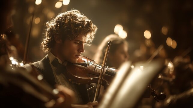 Young Violinist Performing in an Elegant Concert Hall Environment