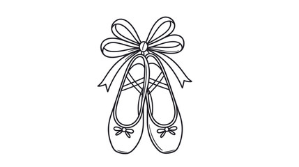 Ballet shoes illustration tied with a ribbon for coloring pages  