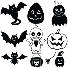 Collection of Happy Halloween Icons silhouette vector