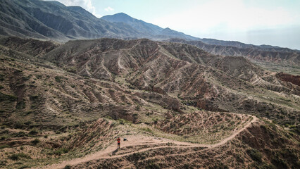 The aerial view of the Skazka Canyon in Kyrgyzstan