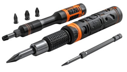 Close-up of a multi-tool screwdriver set