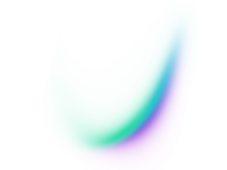 Abstract smooth fluid shape with a gradient of green, cyan, and purple on a transparent background.