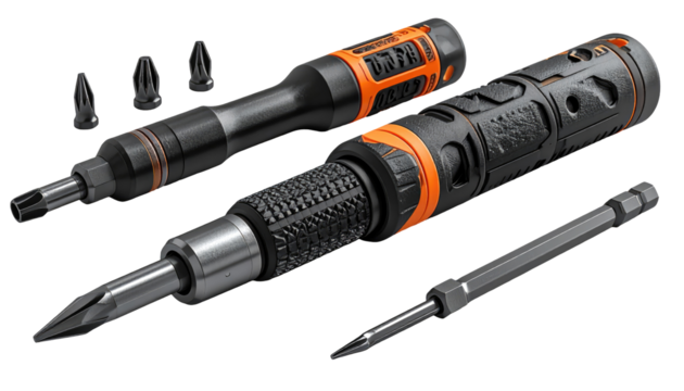 Close-up of a multi-tool screwdriver set