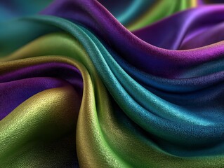 Colorful Satin Fabric with Vibrant Waves and Smooth Texture