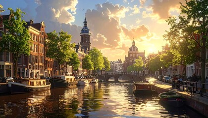 Amsterdam Canal Sunset Splendor