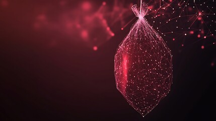 Abstract red orb suspended in dark space with glowing particles