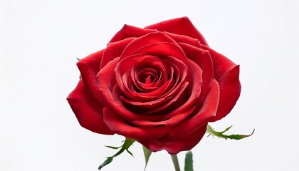 Single Red Rose In Full Bloom With Spiral Petals Isolated On White Background