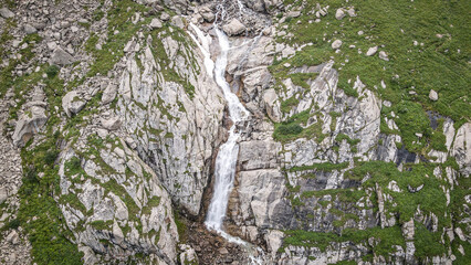 The aerial view of Barskoon Waterfall in Kyrgyzstan