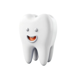 3D Cartoon Tooth Character with Happy Face dental isolated on a transparent background