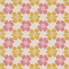 Retro floral pattern with pink and yellow flowers vintage botanical design for backgrounds and textiles elegant and colorful aesthetic repeating flower motif