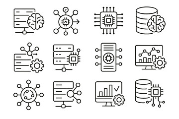 Algorithm ai processing server node database connected vector icons network cognitive icon