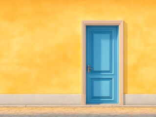 Bright Blue Door on a Vibrant Yellow Wall