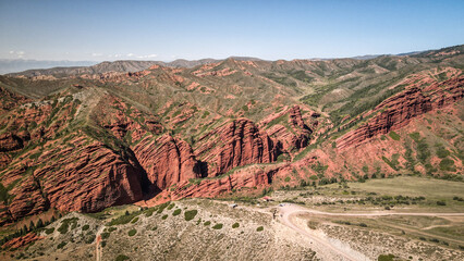 The aerial view of Jeti Oguz in Kyrgyzstan