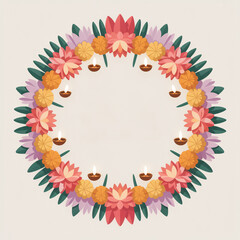 Diwali Floral Wreath Frame | Cultural Festival Vector Art