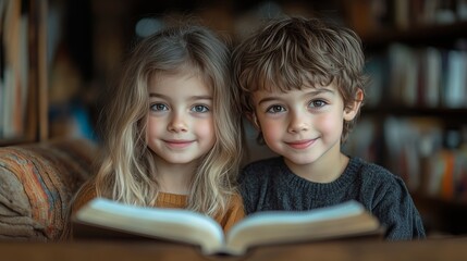 Two children reading a Catholic booklet together, --ar 16:9 --stylize 750 --v 6.1 Job ID: 85f9d27d-4c03-4b3a-9544-7c1493fc73aa