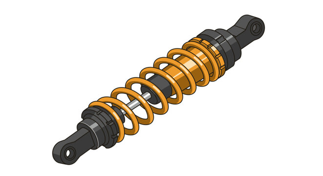 Cartoonstyle shock absorber with orange spring and black components.