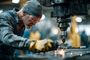 Turner worker working on drill. Generative AI