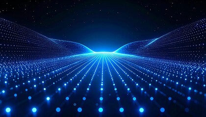 Abstract Digital Futuristic Background Glowing Dots Forming a Geometric Landscape in Blue