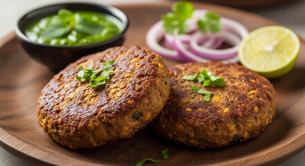 Grilled Kebab Patty with lemon and onions