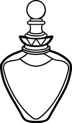Line Art of Perfume Bottle on White Background, Minimalist Fragrance Container Vector, Elegant Cosmetic Bottle Outline, Stylish Perfume Packaging Illustration