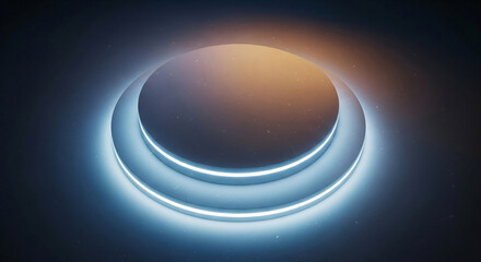 Futuristic Circular Platform with Neon Lighting Radiating a Modern Glow and Clean Aesthetic Presenting Abstract Design and Geometric Form