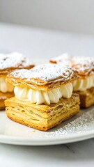 Puff pastry squares filled with cream