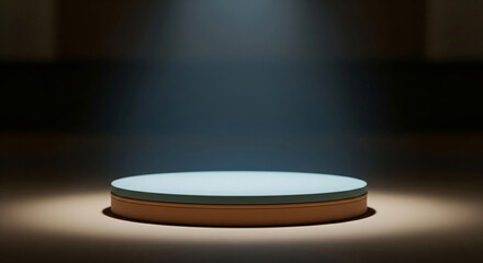 Spotlit Circular Stage Setting Ready for Display An Eye Catching Minimalist Presentation in a Moody and Dramatic Ambiance