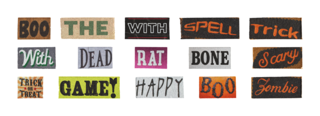 universal halloween word snippets set for ads and banners, png on transparent background

